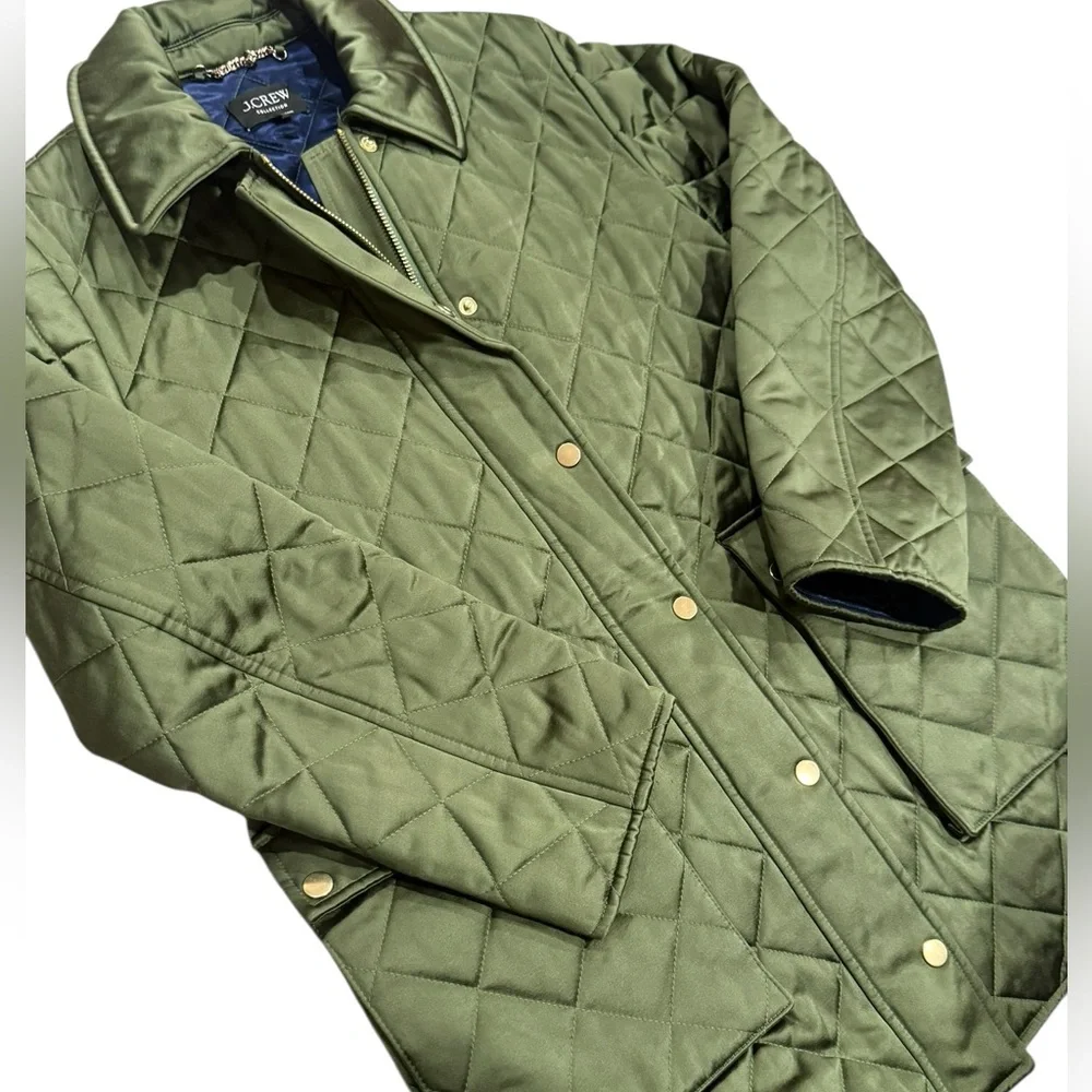 J. Crew Collection Women's Quilted Barn Jacket™ in High-shine Satin Green‎ Small